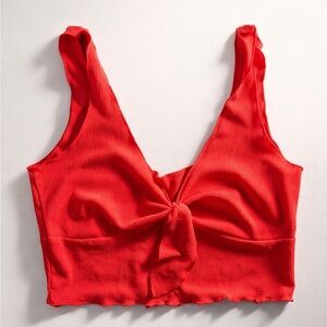 SHEIN Red Ribbed Knot Front Crop Top